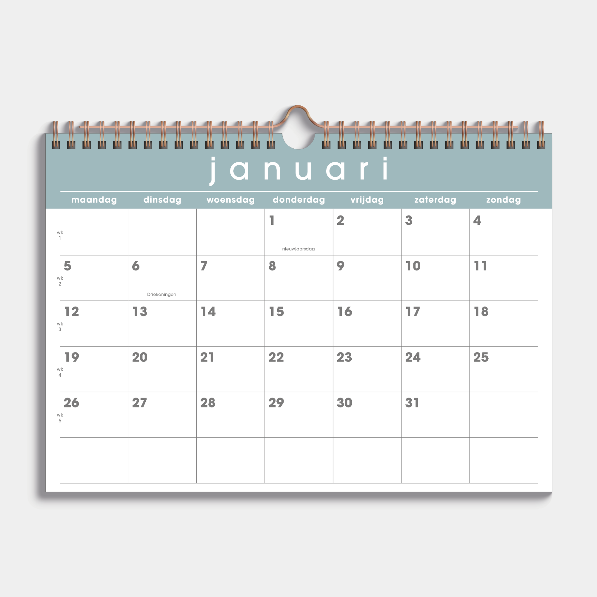 MAANDKALENDER 2026 A4 GRIJSGROEN