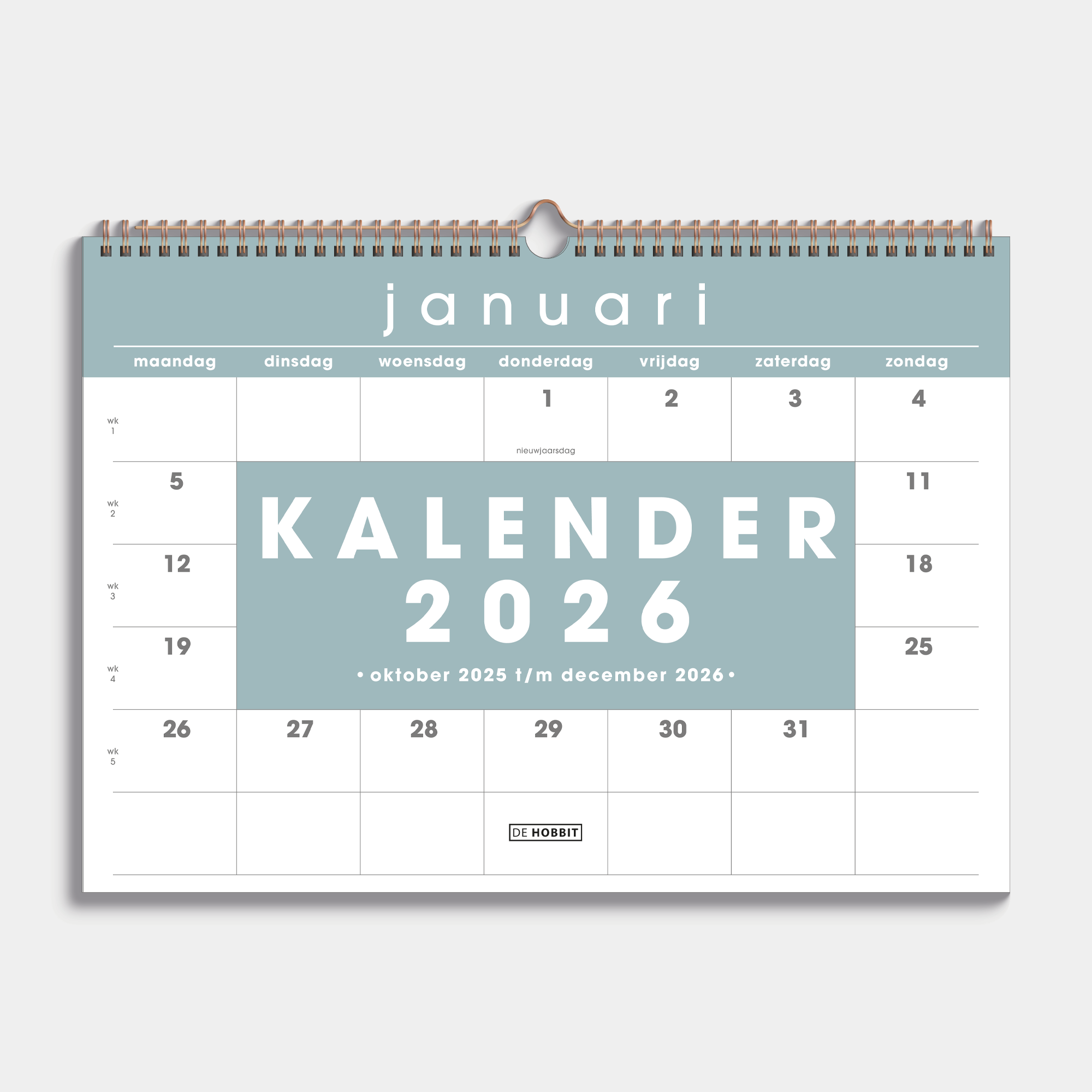 MAANDKALENDER 2026 A3 GRIJSGROEN