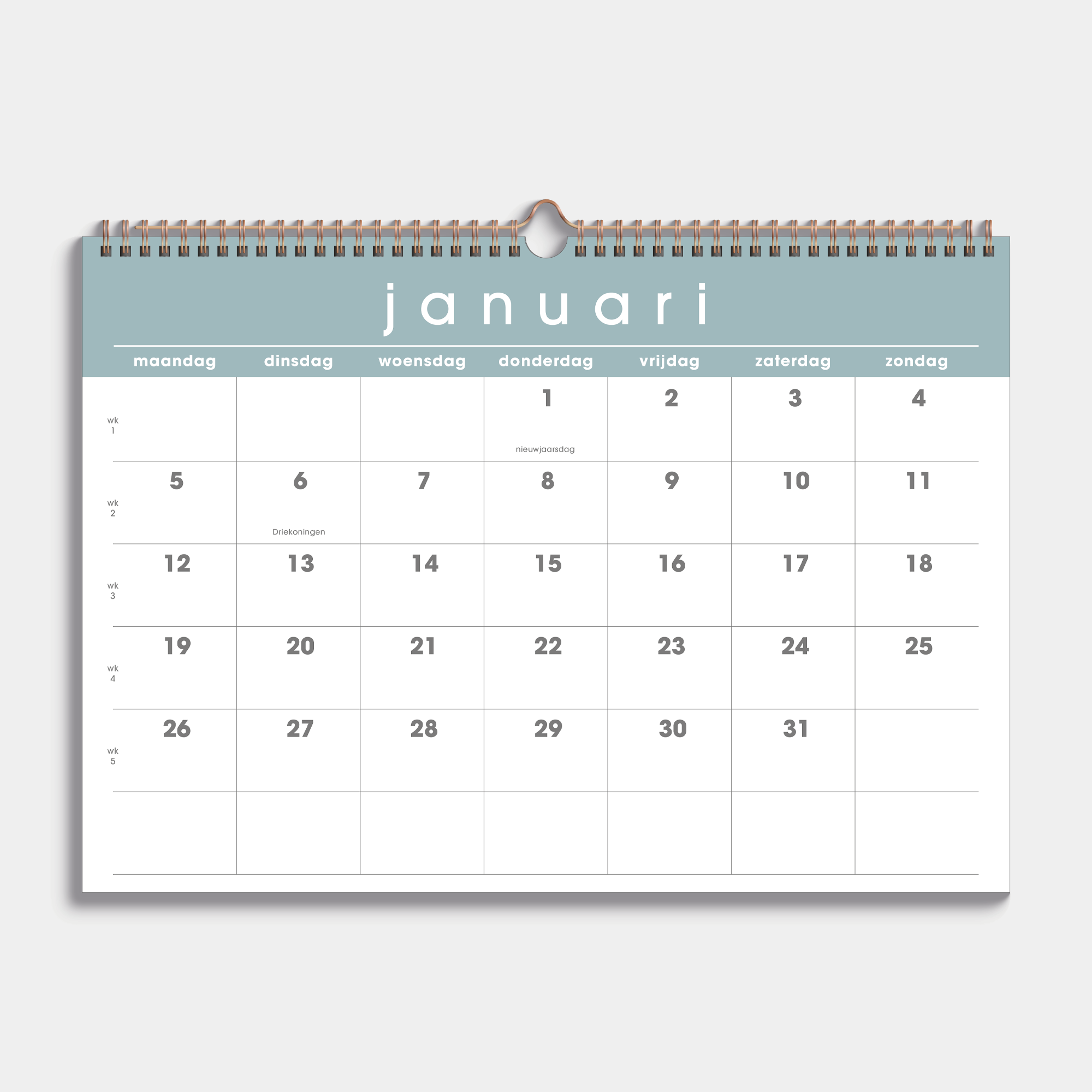 MAANDKALENDER 2026 A3 GRIJSGROEN