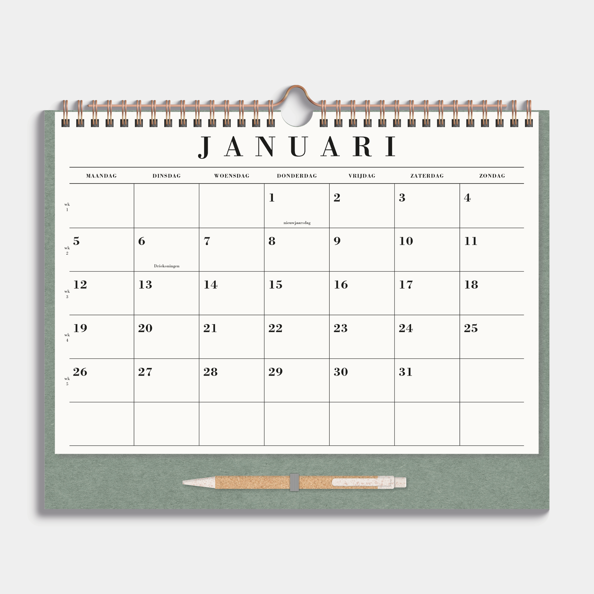 MAANDKALENDER 2026 A4+ GROEN