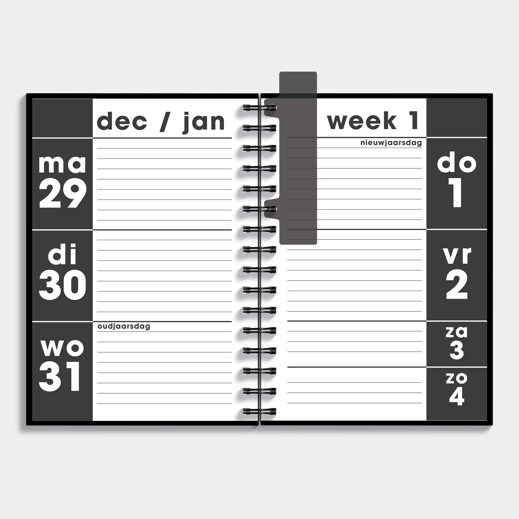 GROOTLETTER RINGBAND AGENDA 2026 A5 ZWART