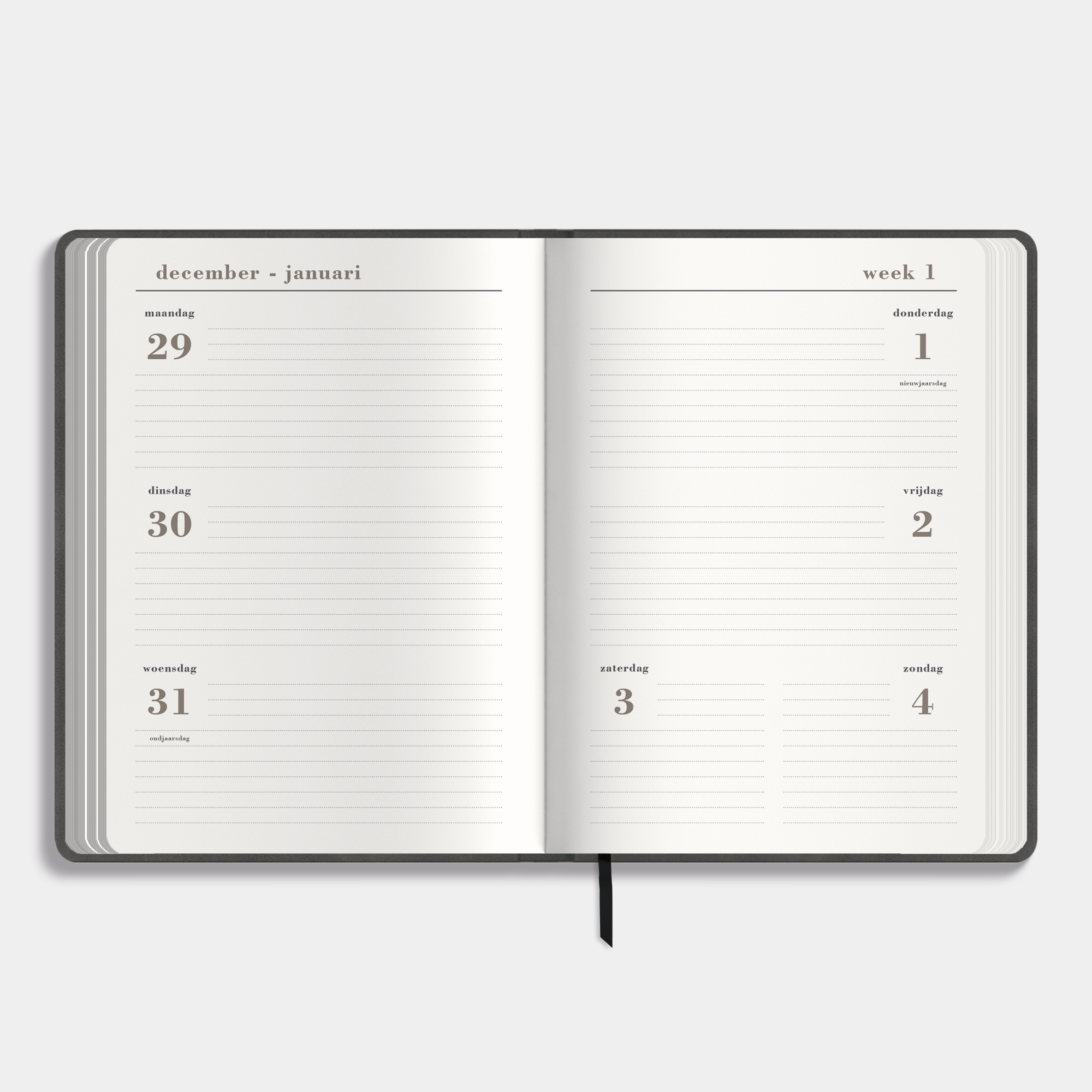 LUXE AGENDA 2026 A5 SUEDELOOK DONKERGRIJS GEWOLKT