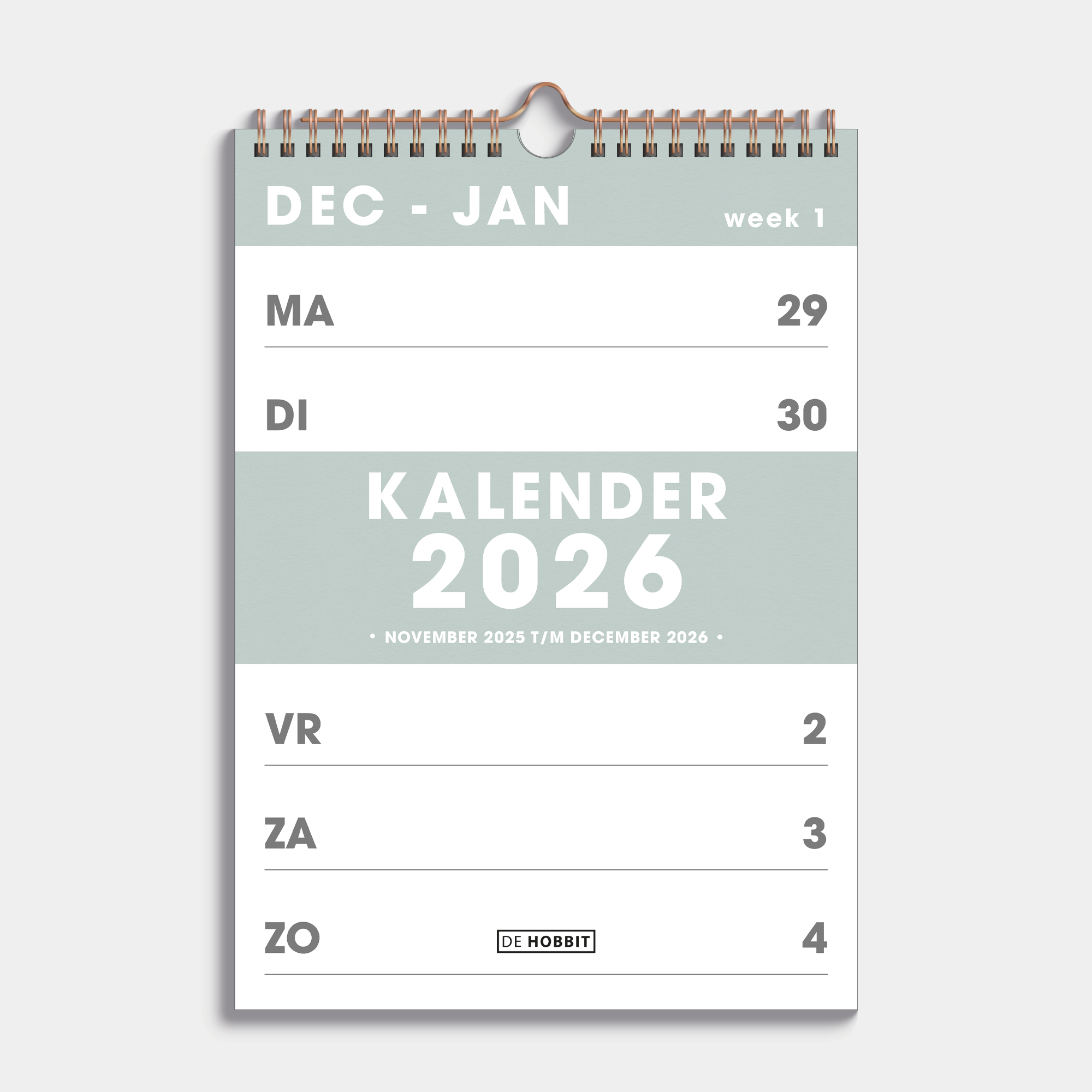 SPIRAALKALENDER 2026 A4 GRIJSGROEN
