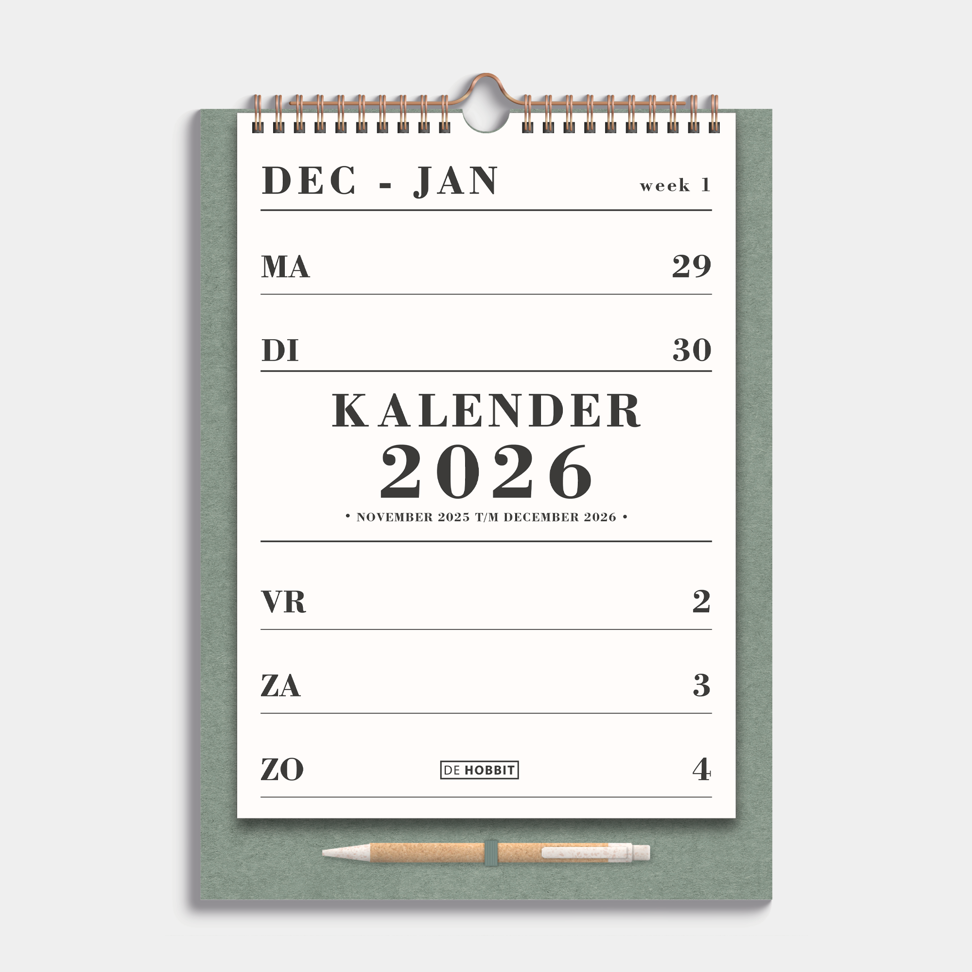 SPIRAALKALENDER 2026 A4 GROEN