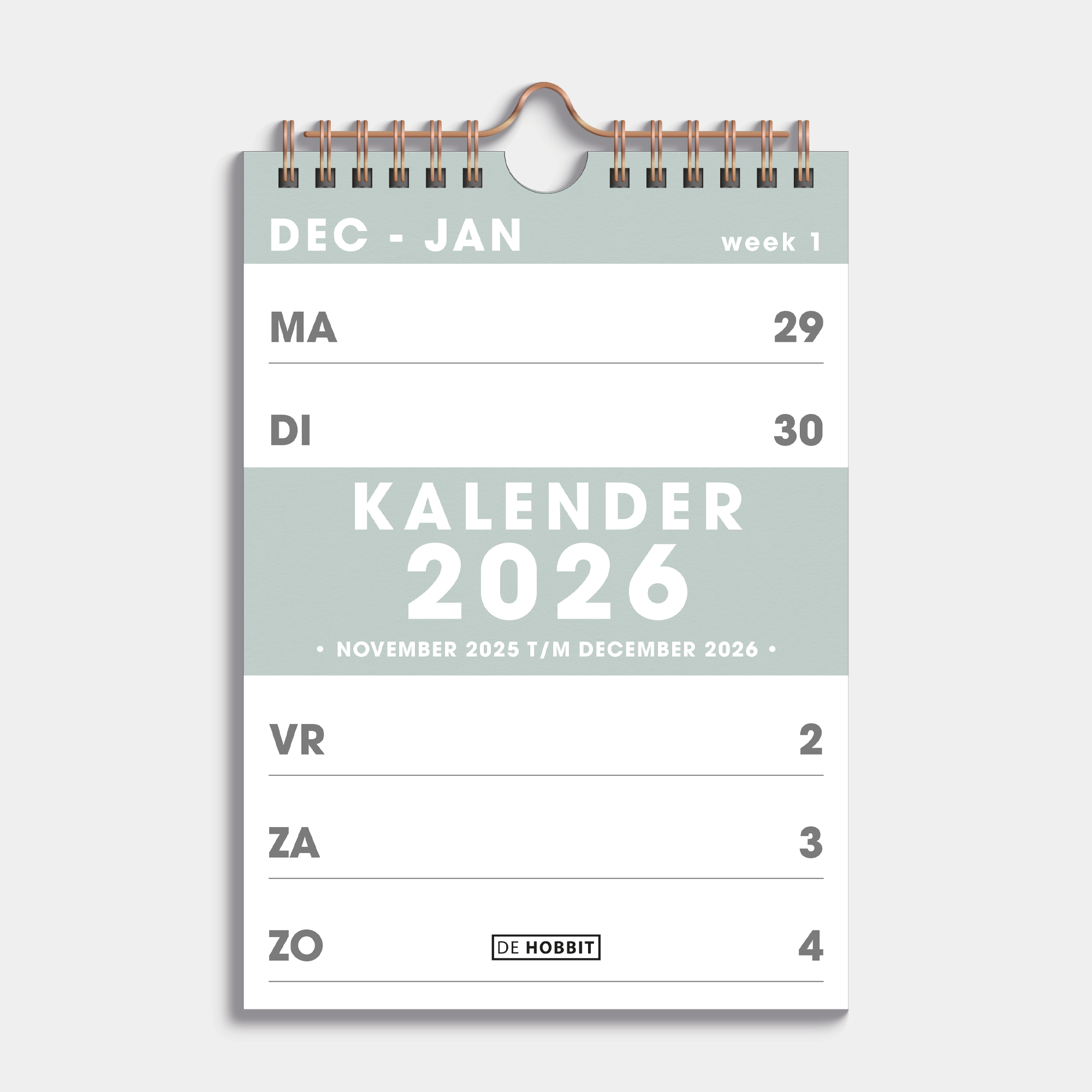 SPIRAALKALENDER 2026 A5 GRIJSGROEN