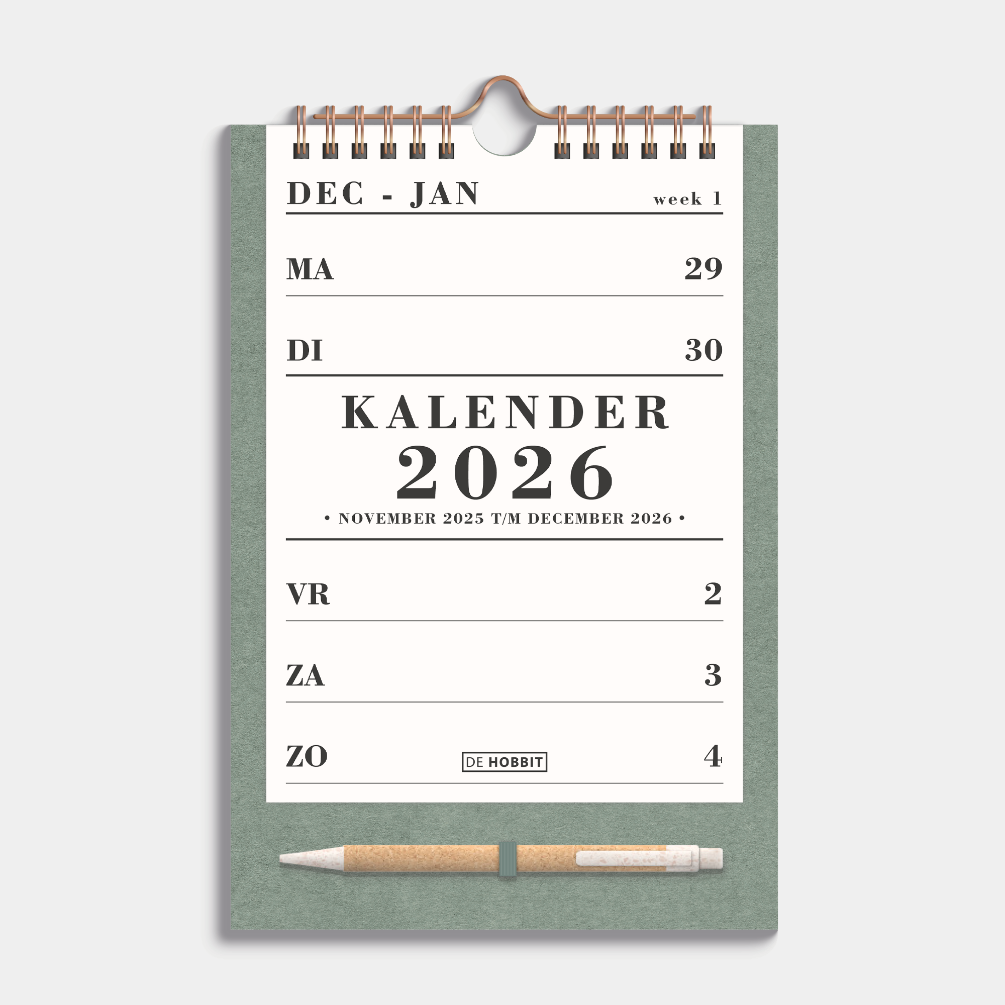 SPIRAALKALENDER 2026 A5 GROEN