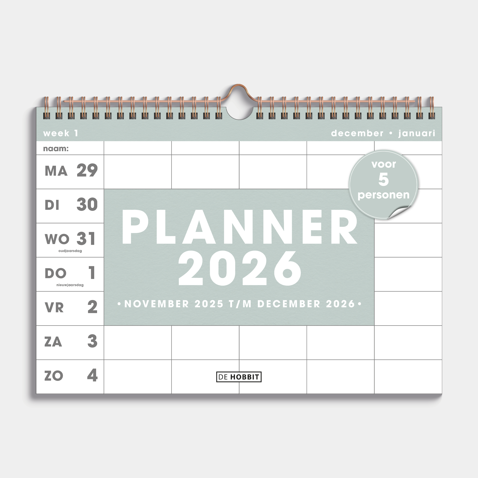 FAMILIEPLANNER 2026 A4 GRIJSGROEN