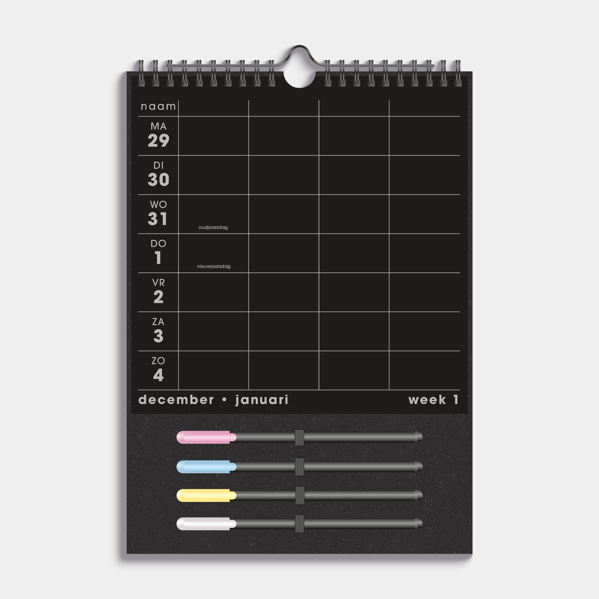FAMILIEPLANNER MARKERS 2026 A4 ZWART