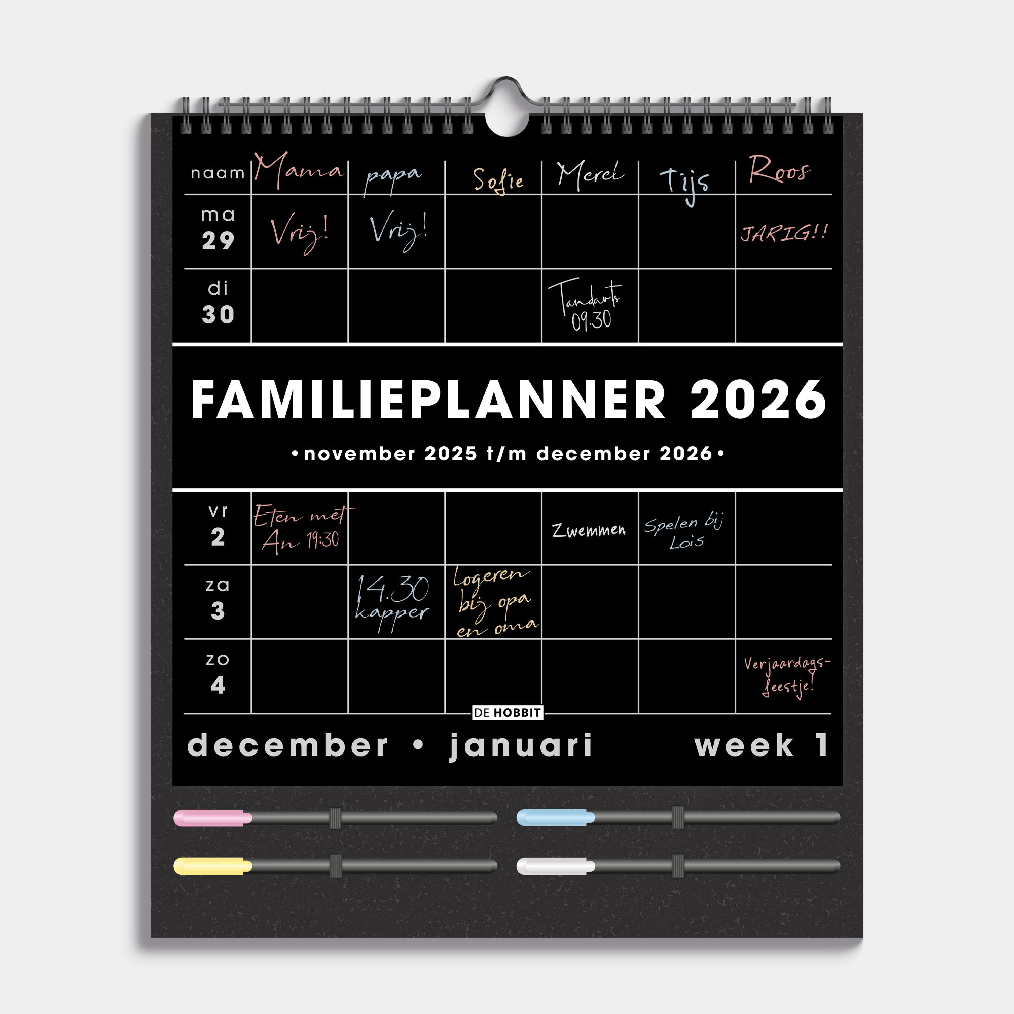 FAMILIEPLANNER MARKERS 2026 ±A3 ZWART
