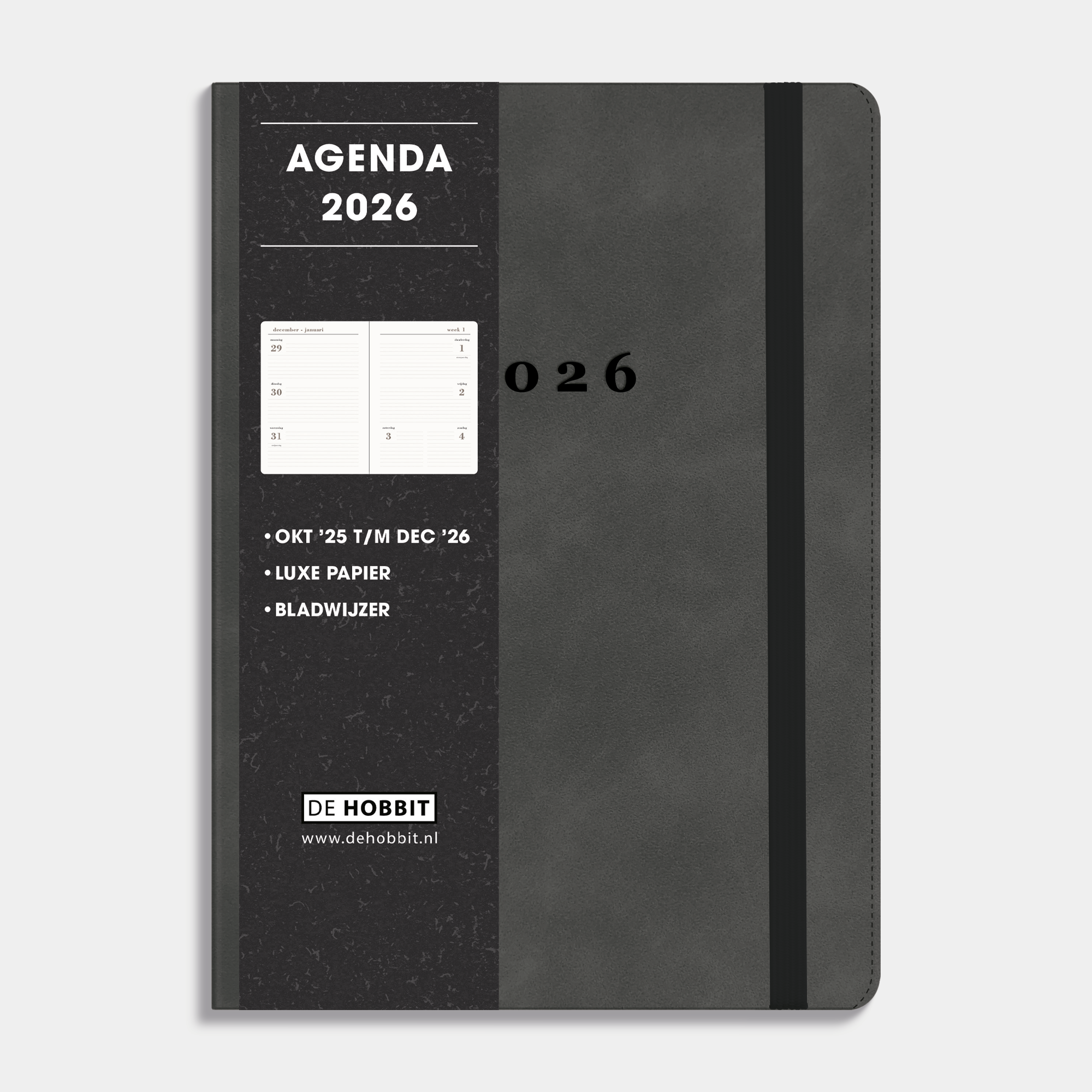 LUXE AGENDA 2026 A5 SUEDELOOK DONKERGRIJS GEWOLKT